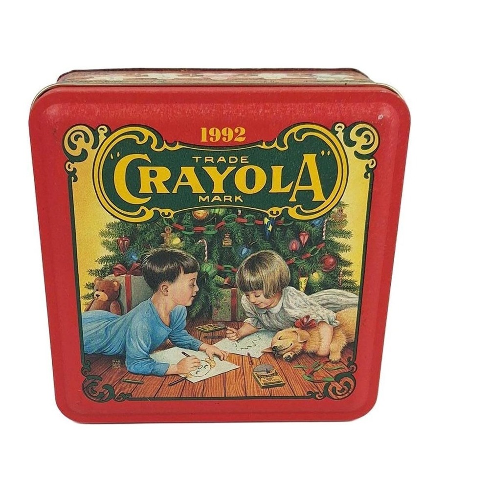 Vintage 1992 Crayola Holiday Tin Colorful Holiday Wishes Christmas Collectible